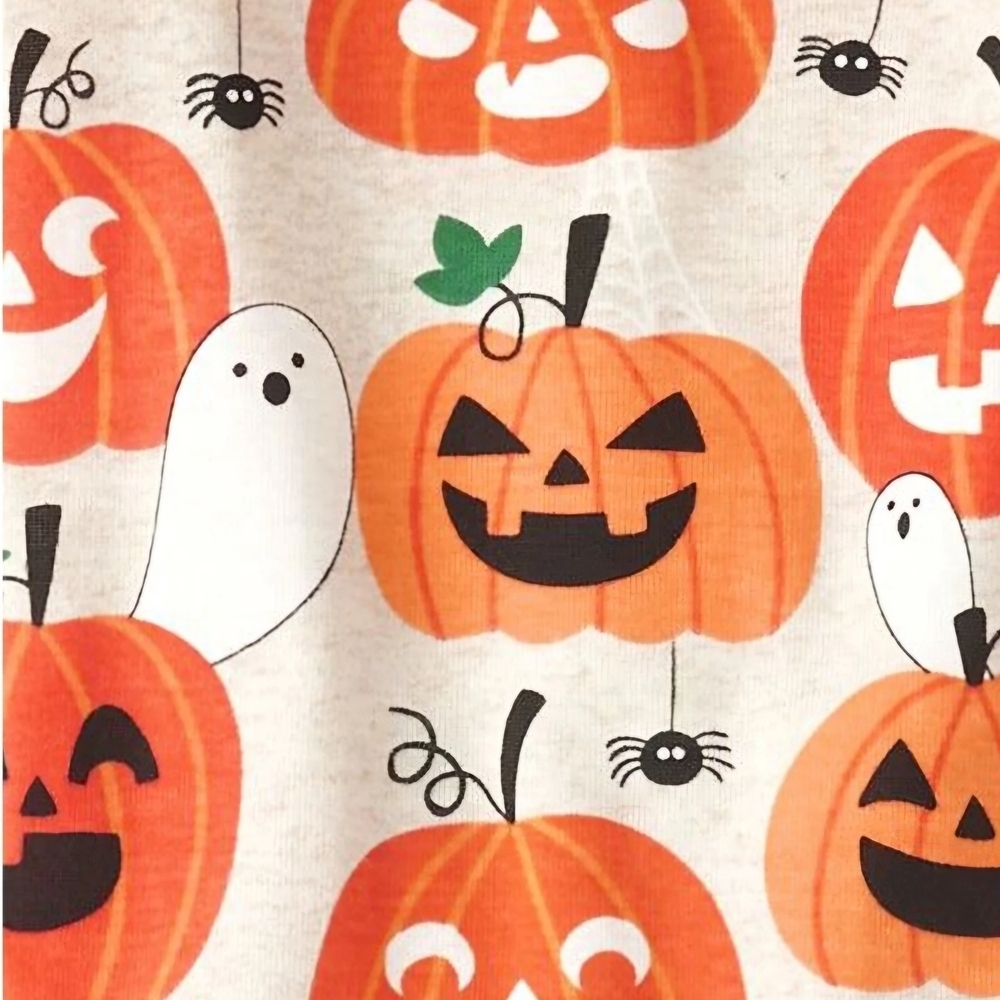 Place Orange Pumpkin and Ghost Kids Footie Pajamas Unisex - Picture 4 of 7